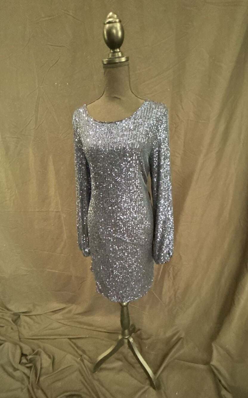 Vici Dress Forum Navy Blue Sequin Long Sleeve Bodycon Mini Dress
